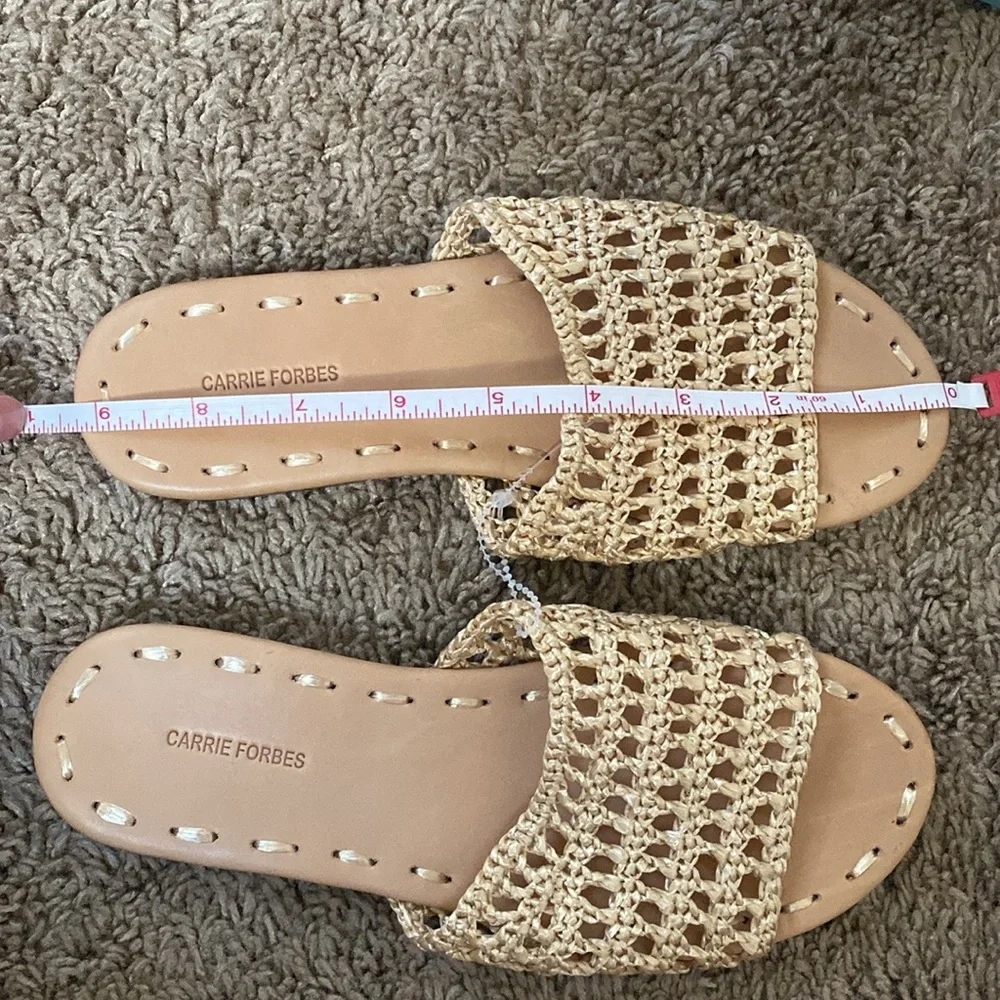 CARRIE FORBES Mour Slides In Dore Raffia Woven Sandals Flats